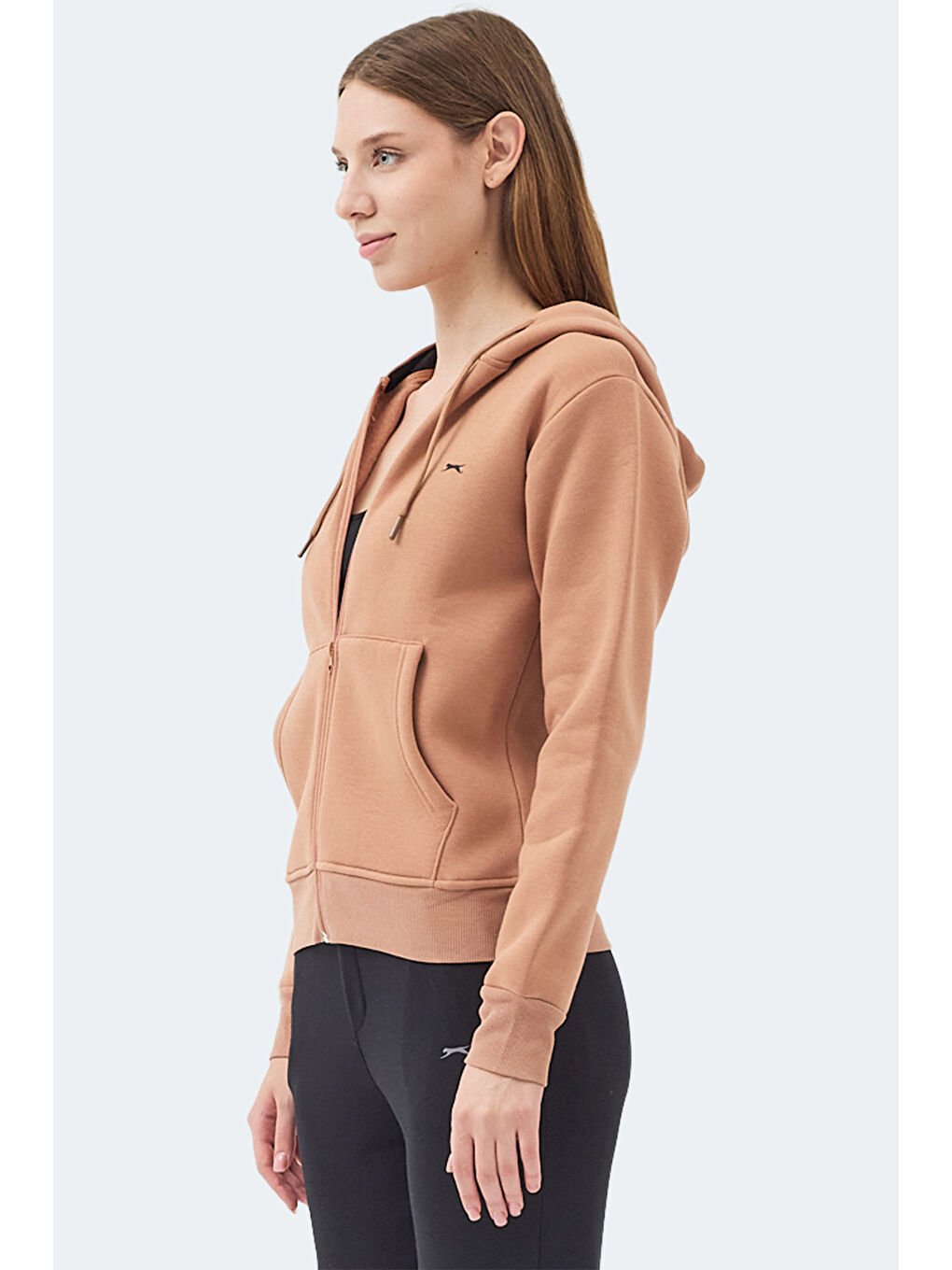 Kahverengi MILIO I Kadın Fermuarlı Kapüşonlu Cepli Camel Sweatshırt-2