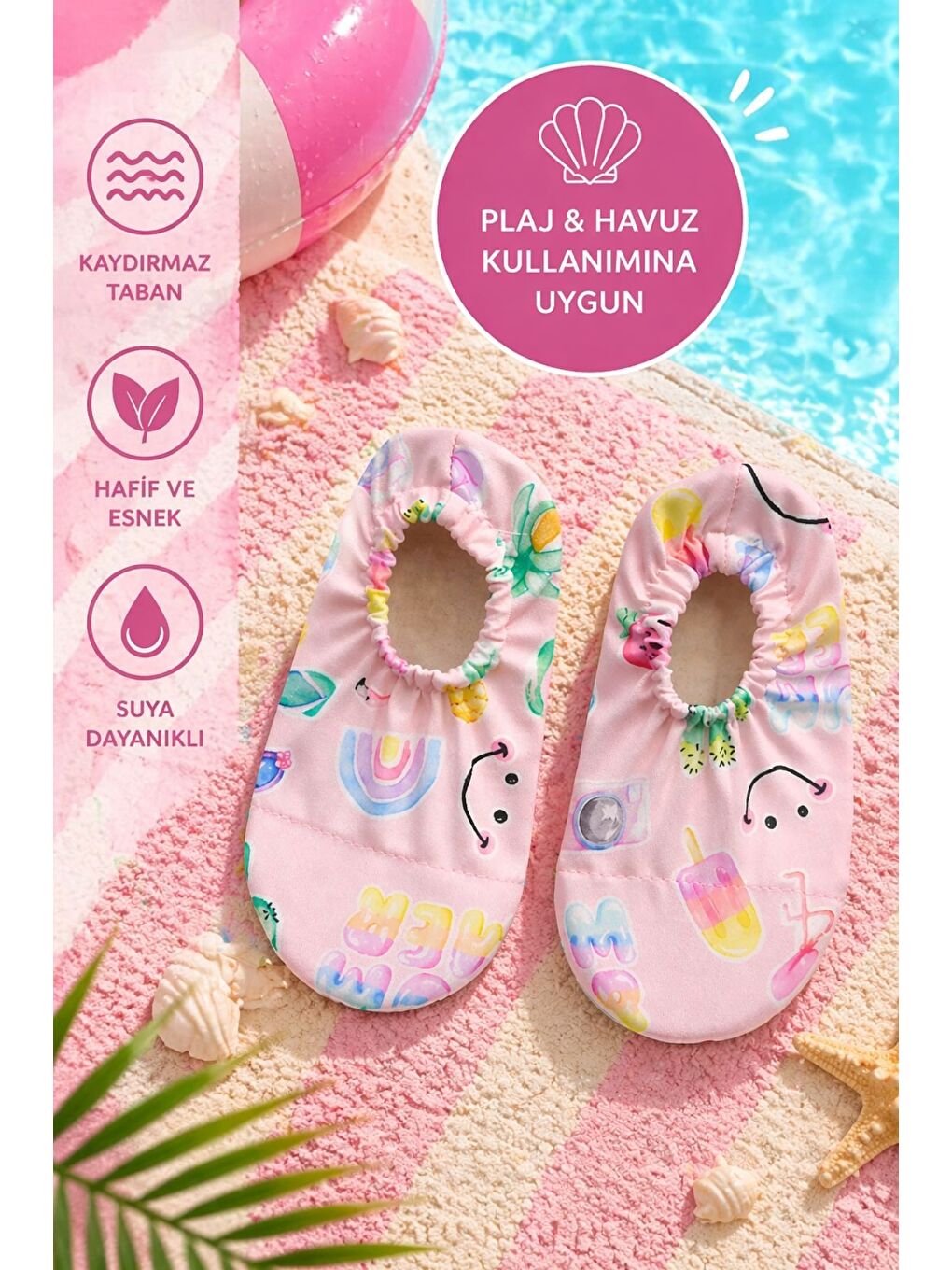 Summer Pembe Renk Kaymaz Taban Bebek - Çocuk Deniz Ayakkabısı