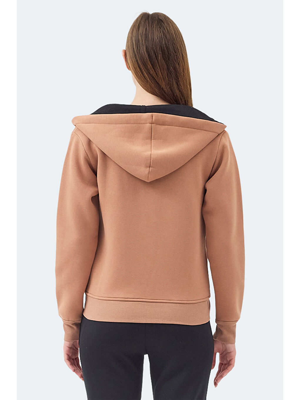 Kahverengi MILIO I Kadın Fermuarlı Kapüşonlu Cepli Camel Sweatshırt-4