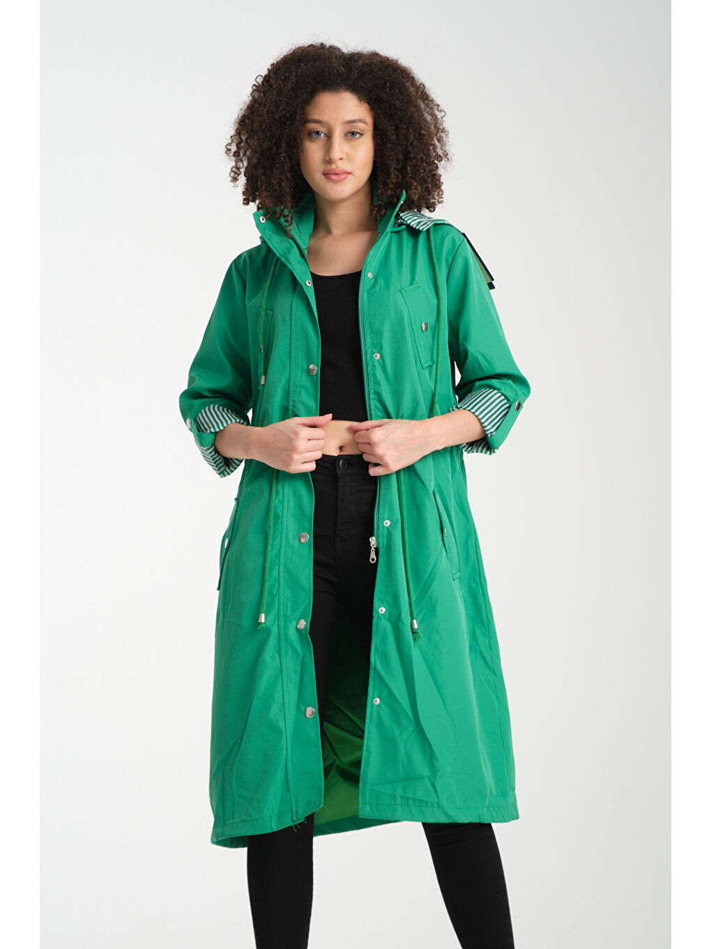 Yeşil Kadın Uzun Trençkot 8154