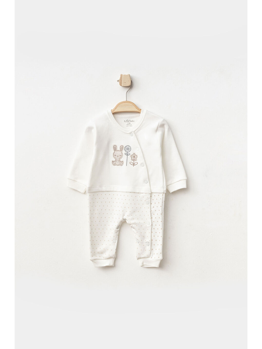 AZİZ BEBE Ekru Erkek Bebek Hayvan Nakışlı Çıtçıtlı Tulum 0 Ay - 6 Ay