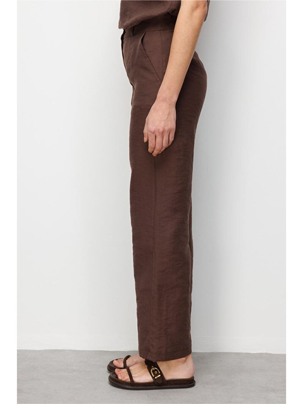 Geniş Paça Kahverengi Basic pantolon-1