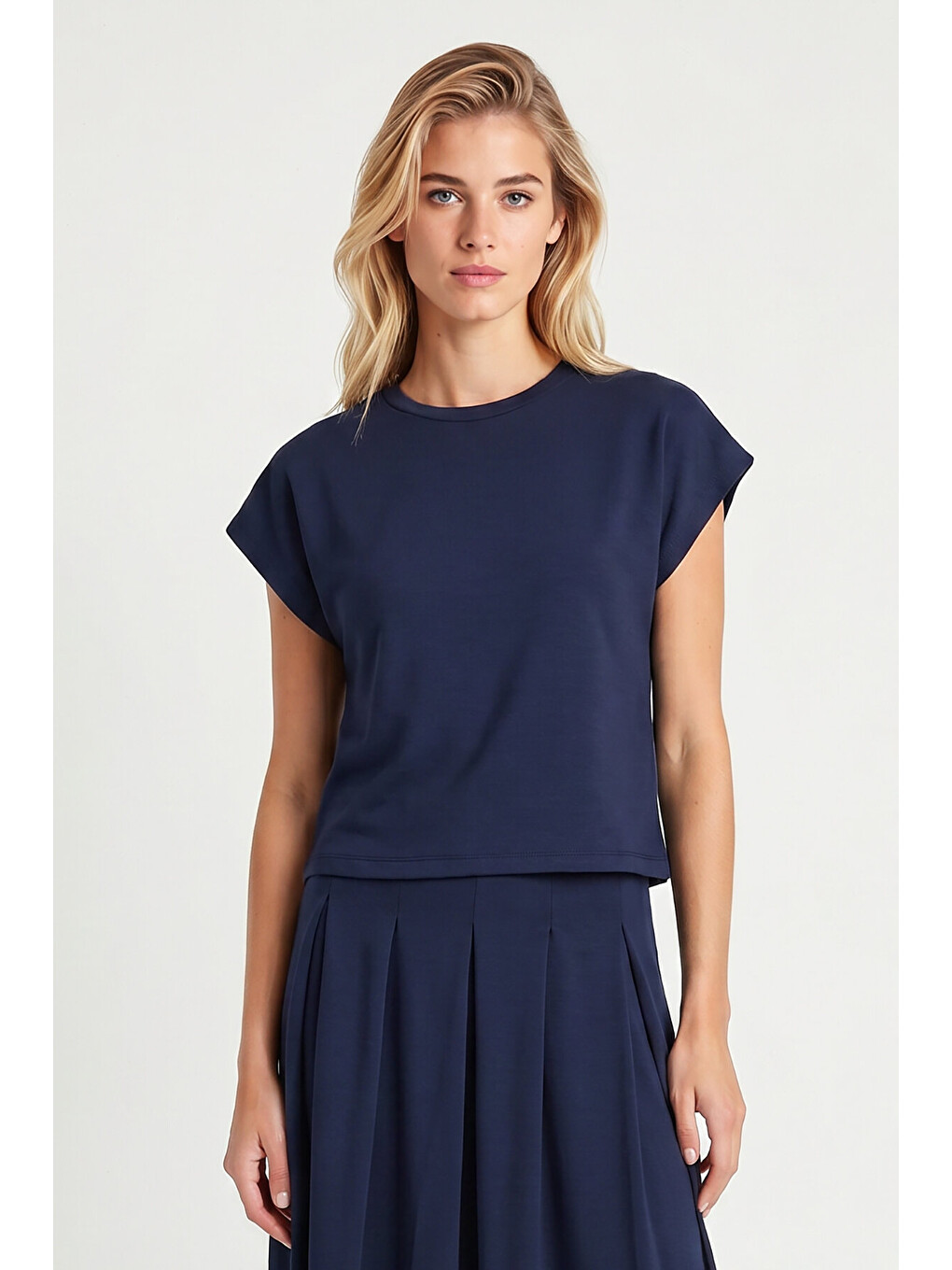 Lacivert Modal Vatkalı T-shirt Etek Takım LACİVERT LNT0041-2