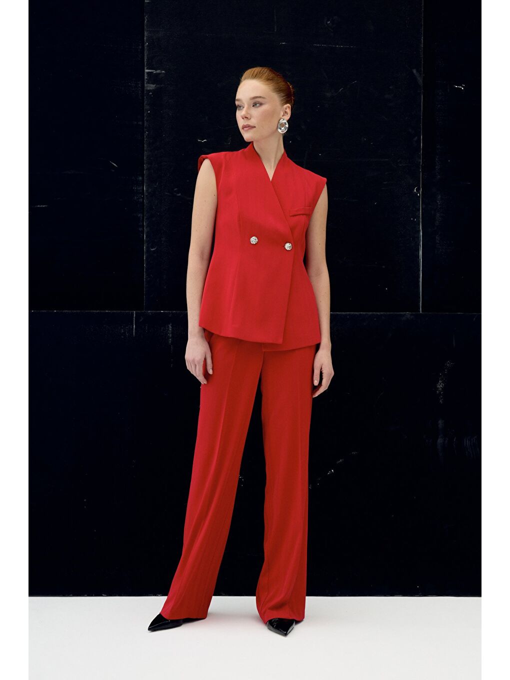 Anna Çizgili Pantolon - Kırmızı