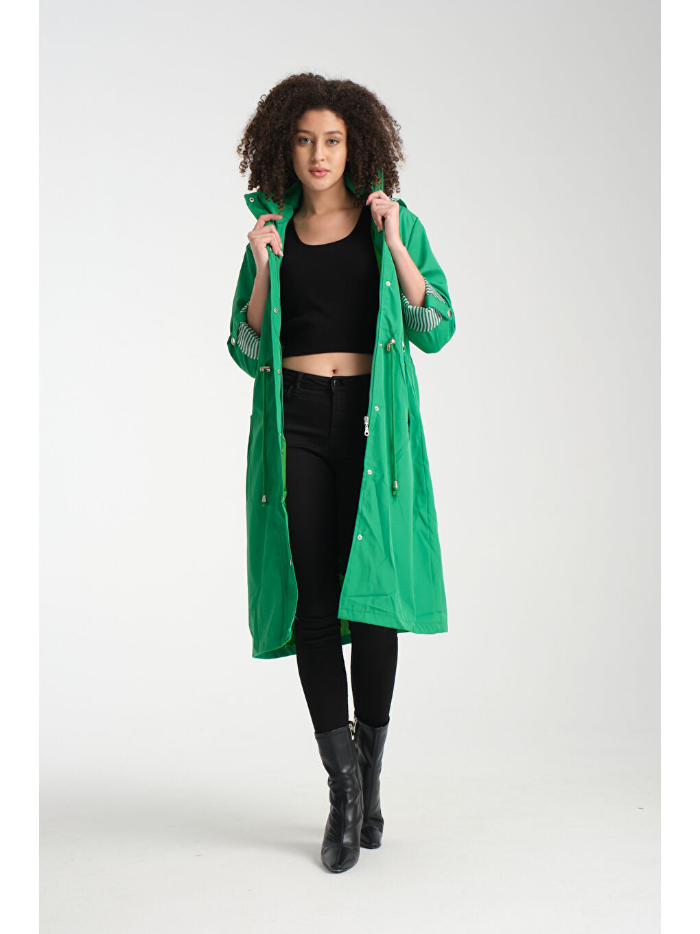 Yeşil Kadın Uzun Trençkot 8154-2
