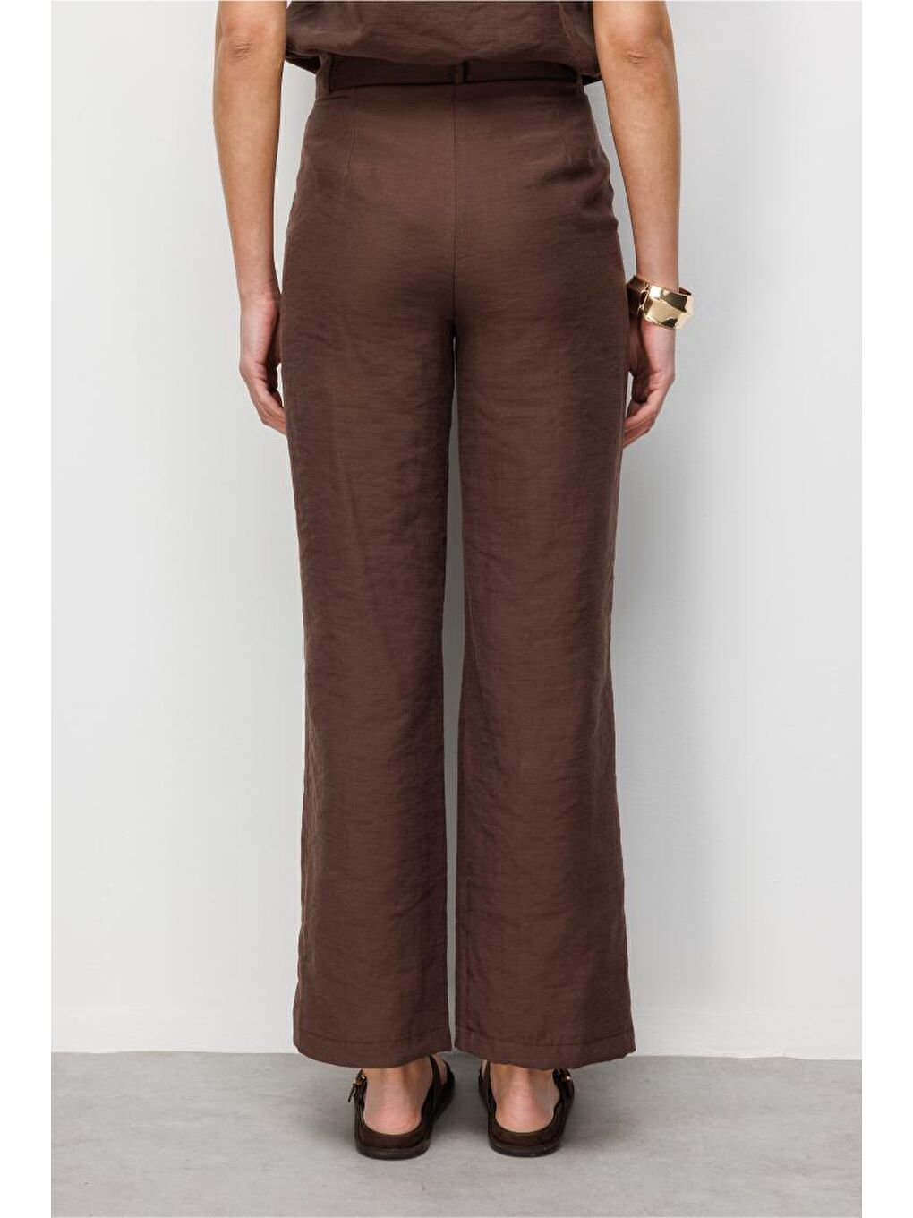 Geniş Paça Kahverengi Basic pantolon-2