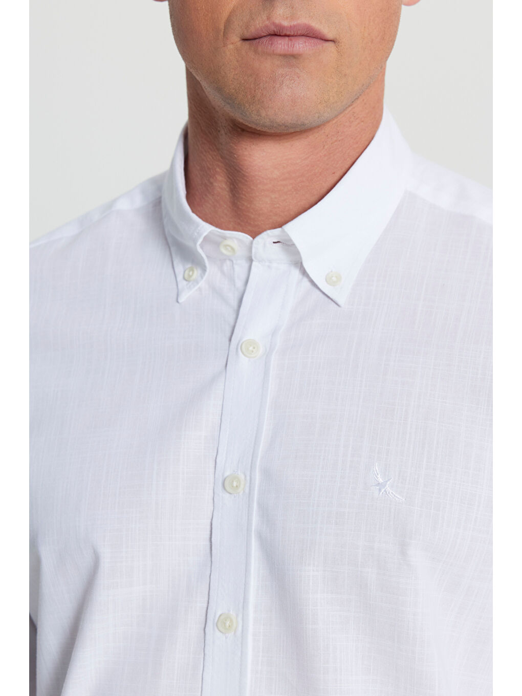 Erkek Beyaz %100 Pamuk Flamlı Slim Fit Dar Kesim Armürlü Düğmeli Yaka Gömlek-3