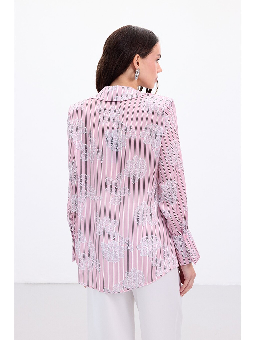 Geniş Manşetli Gömlek - Pembe-5