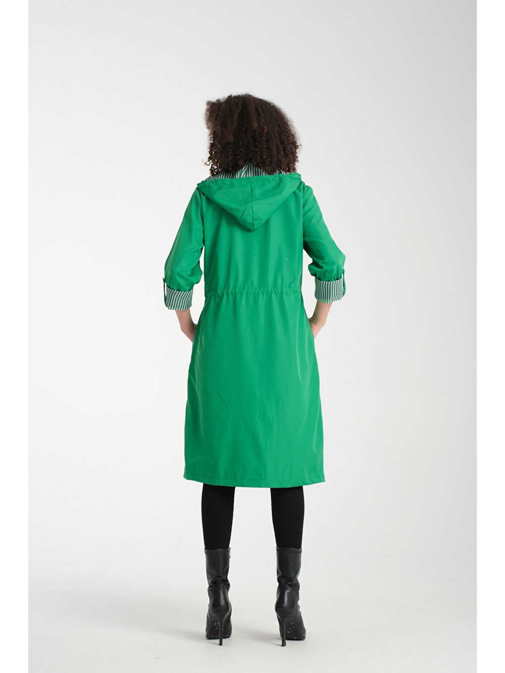 Yeşil Kadın Uzun Trençkot 8154-3
