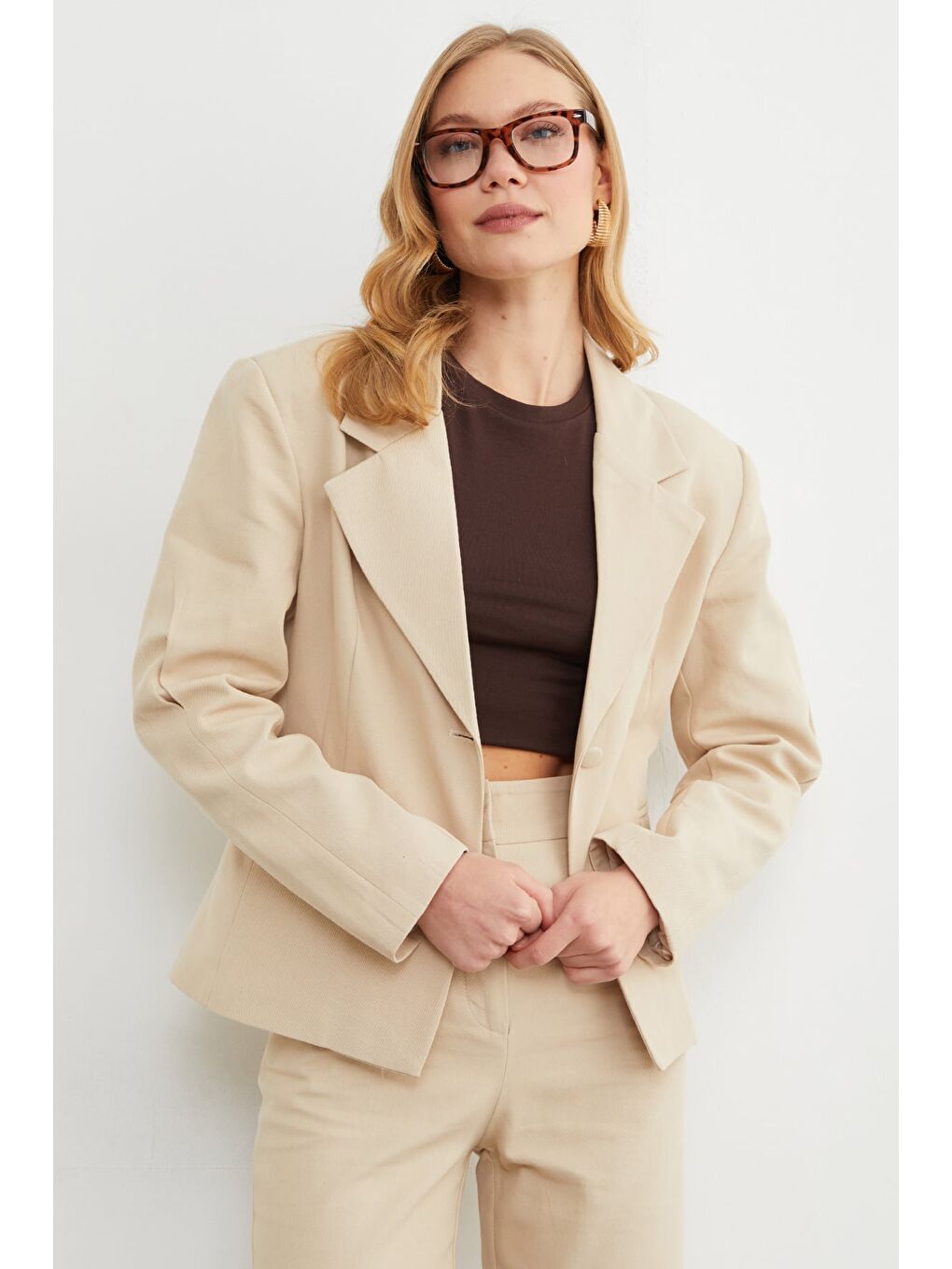 Bej Fleto Cepli Tek Düğmeli Slim Fit Ceket-4