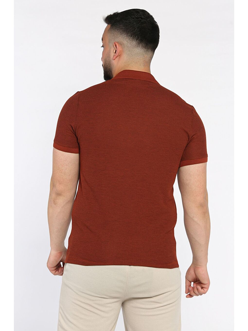 Kahverengi Erkek Polo Yaka Yarım Düğmeli Tişört-2