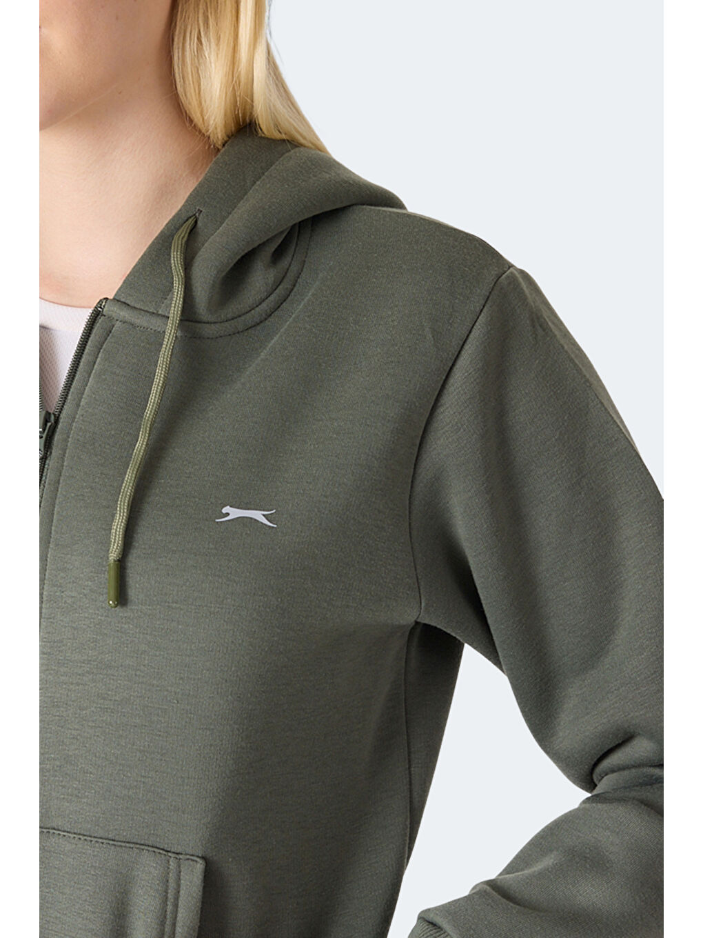 MILIO I Kadın Fermuarlı Kapüşonlu Cepli Haki Sweatshırt-1