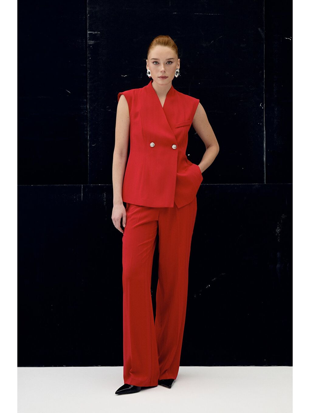 Anna Çizgili Pantolon - Kırmızı-1