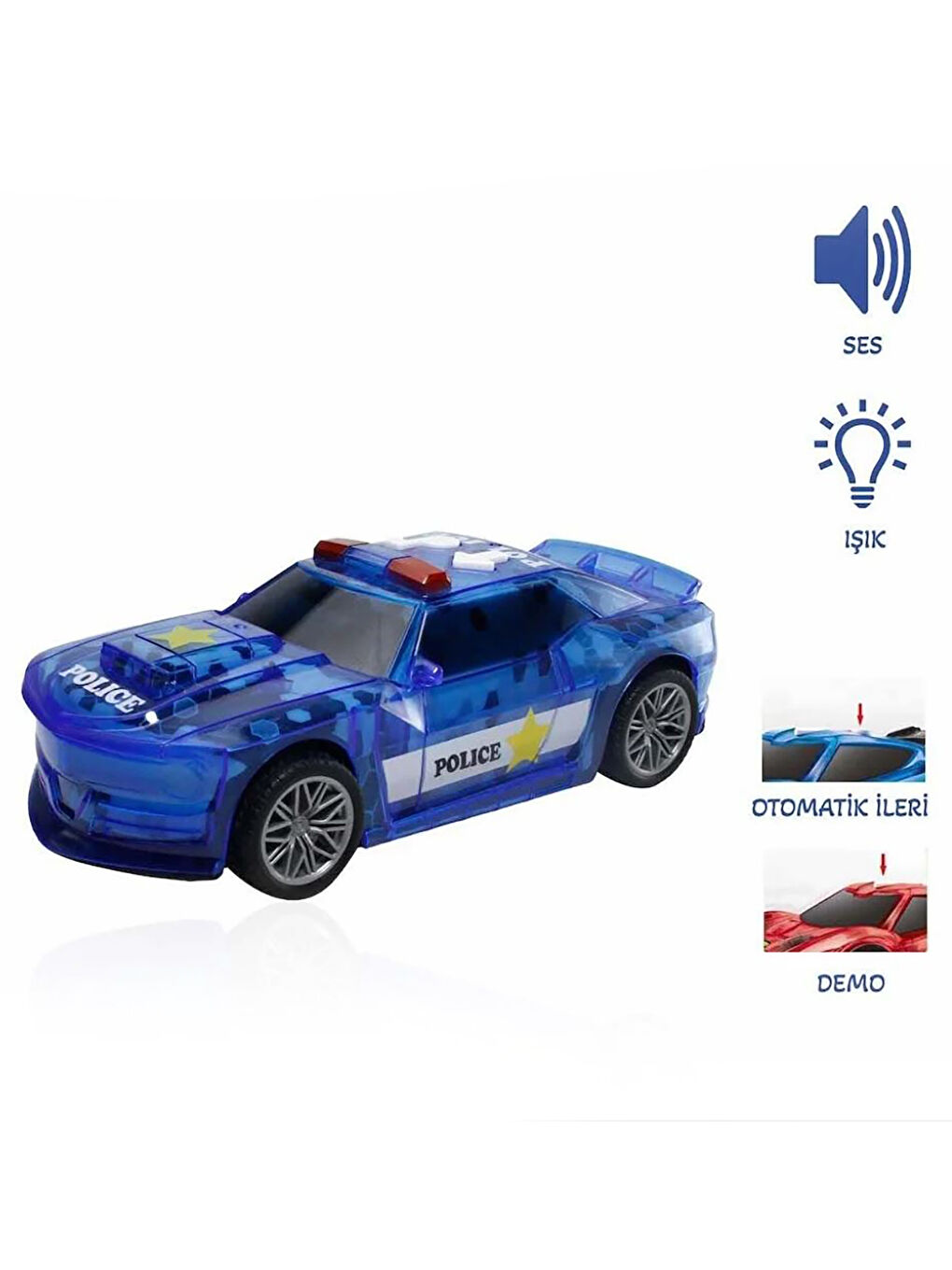 Sesli Işıklı ve Hareketli Pilli Polis Arabası Mavi