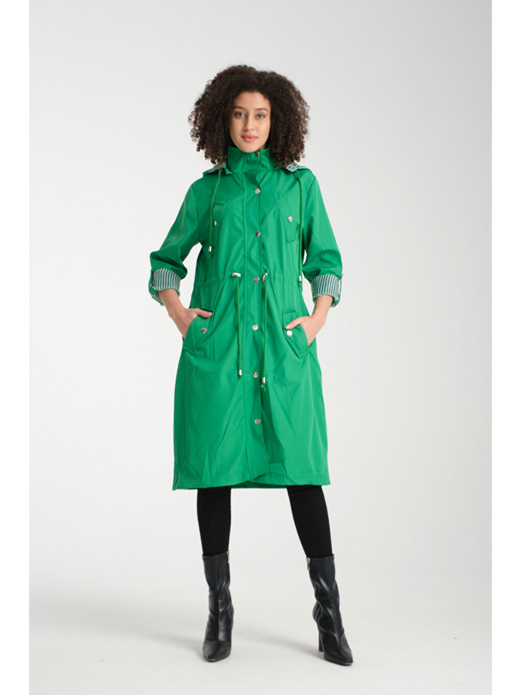 Yeşil Kadın Uzun Trençkot 8154-4