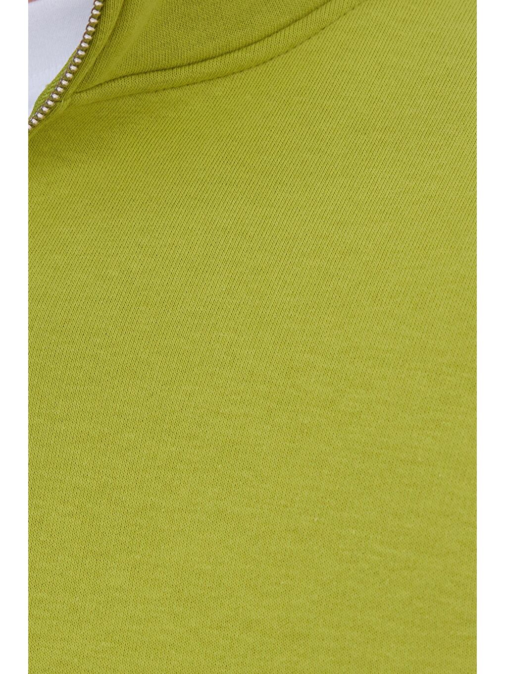 Unisex Relax Fit Rahat Kesim Pamuklu İçi Polarlı Yarım Fermuarlı Yeşil Dik Yaka Sweatshirt-5