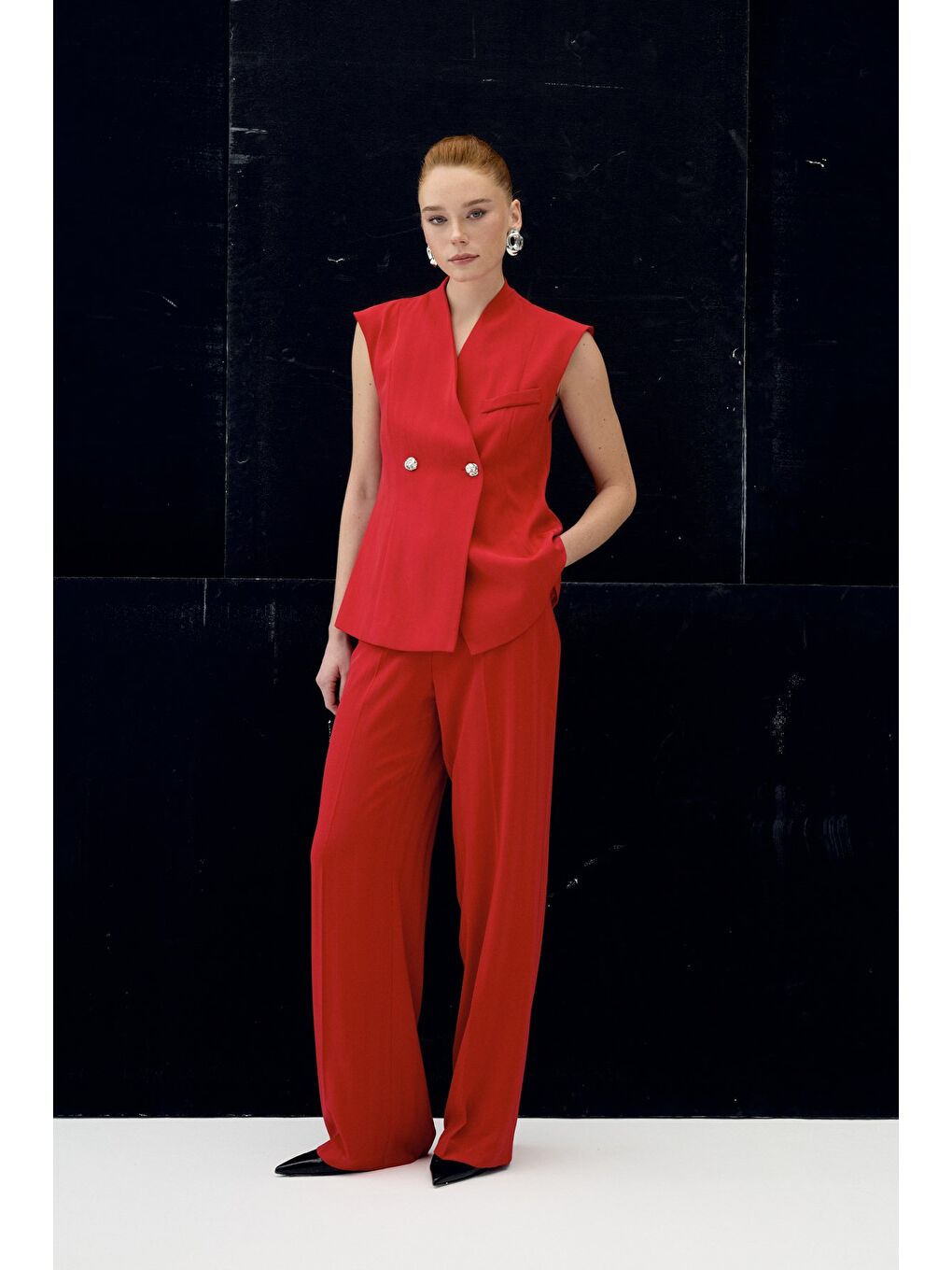 Anna Çizgili Pantolon - Kırmızı-2