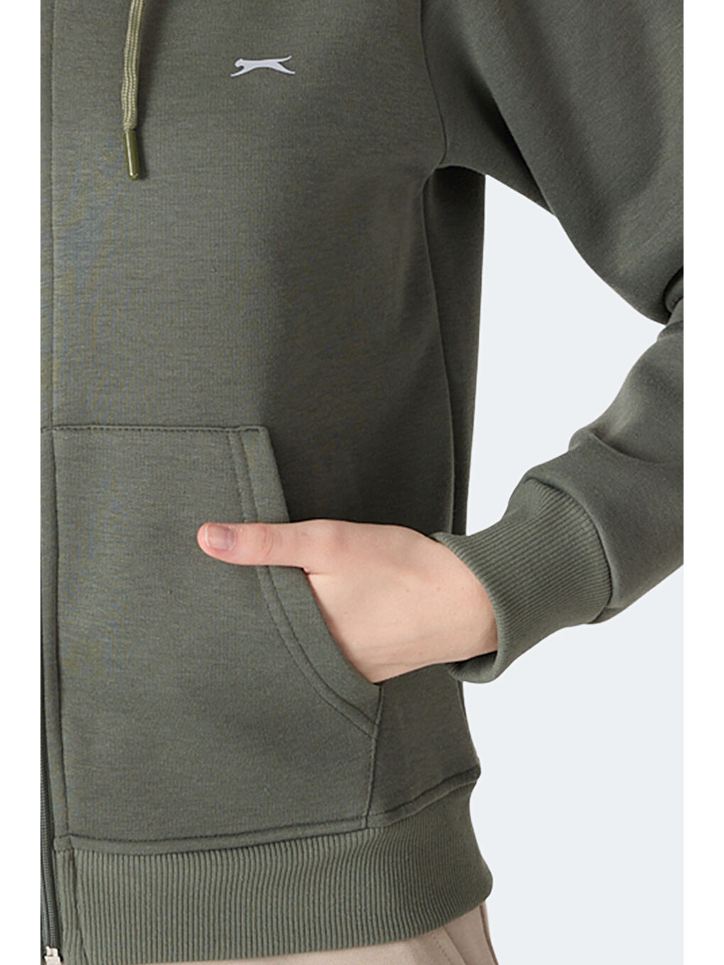 MILIO I Kadın Fermuarlı Kapüşonlu Cepli Haki Sweatshırt-4