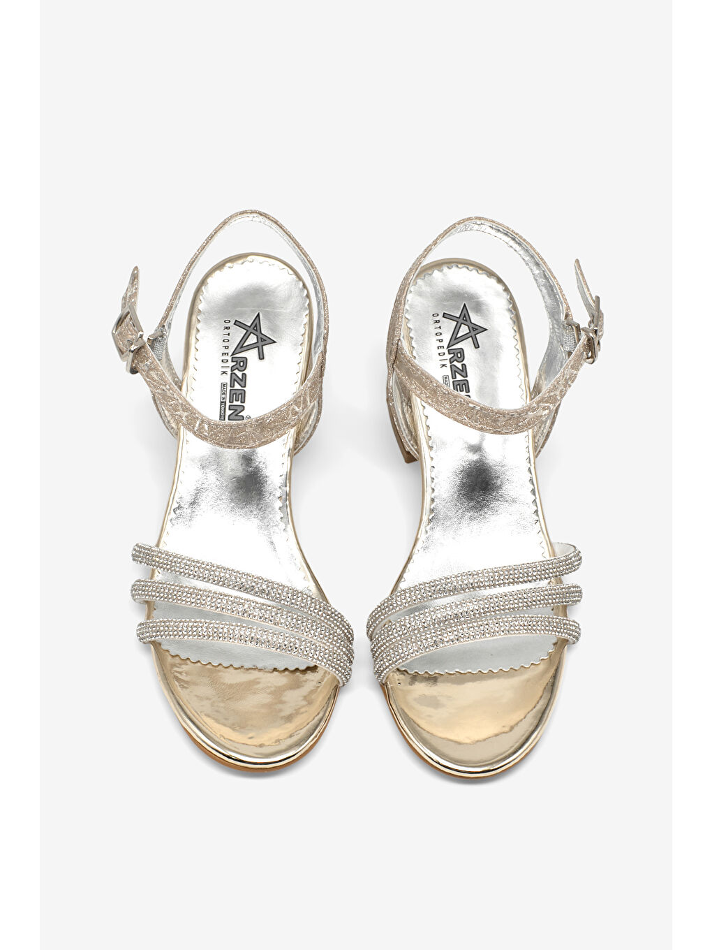 Sarı Kız Çocuk Altın Simli Çoçuk Taşlı Topuklu Ayakkabı-1