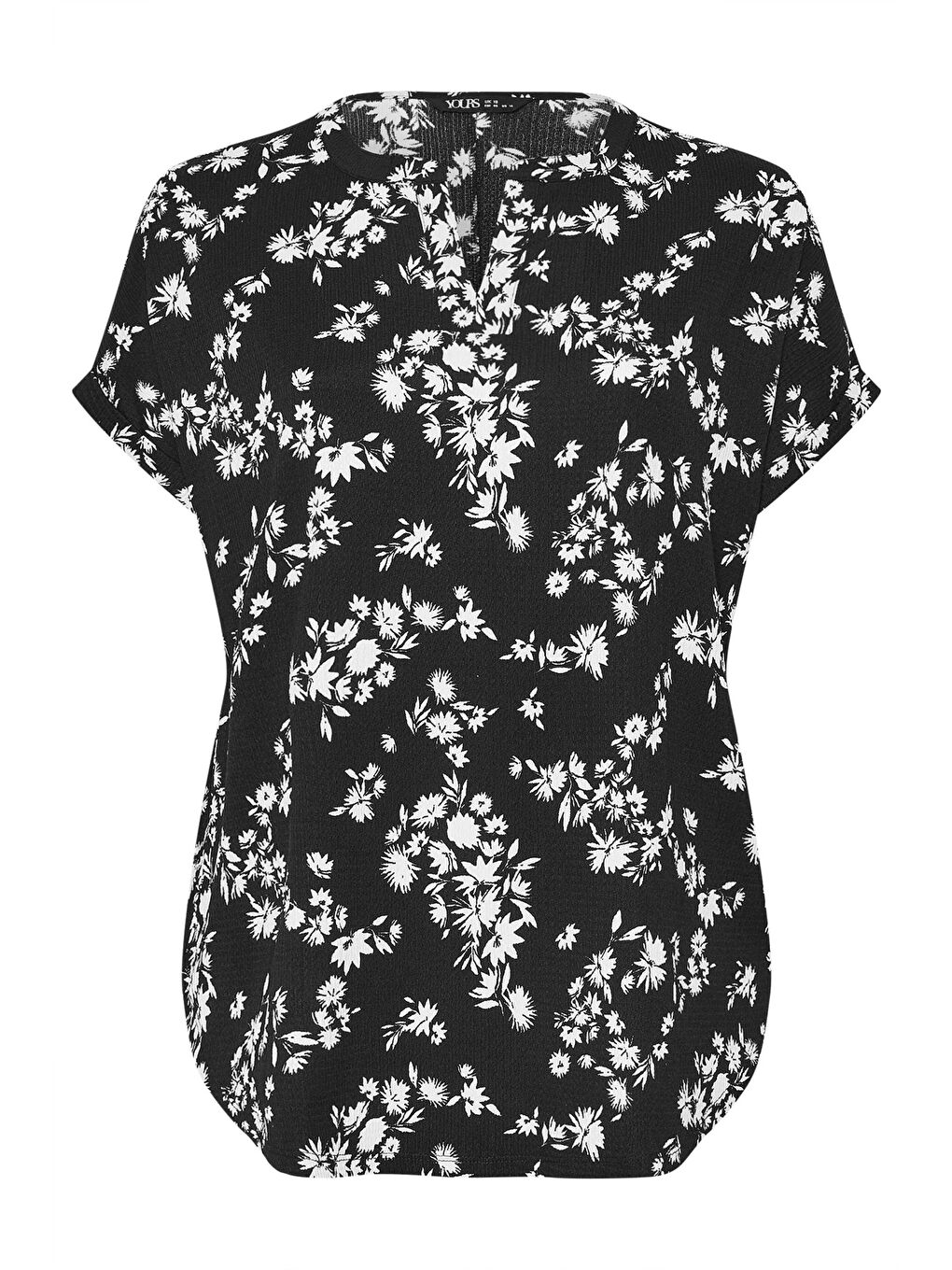 Siyah Büyük Beden V Yaka Kısa Kollu Bürümcük Kumaş Çiçek Desenli Bluz 322958-5
