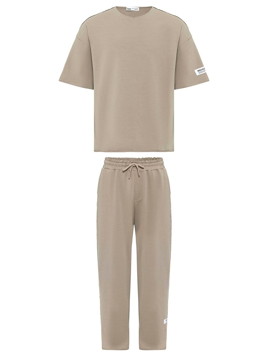 Bej Etiket Detaylı Oversize Eşofman Takım Vizon-1