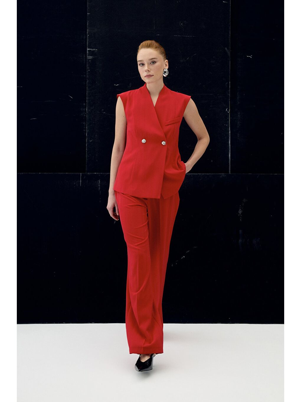 Anna Çizgili Pantolon - Kırmızı-3