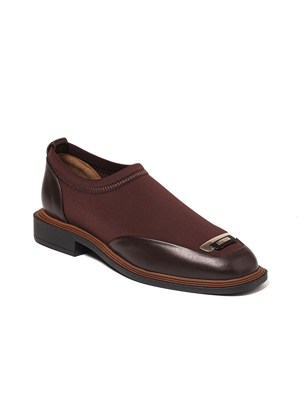 Kahverengi Kadın Loafer 1582 08 Analin Scuba Strecth Leather Fabric-1