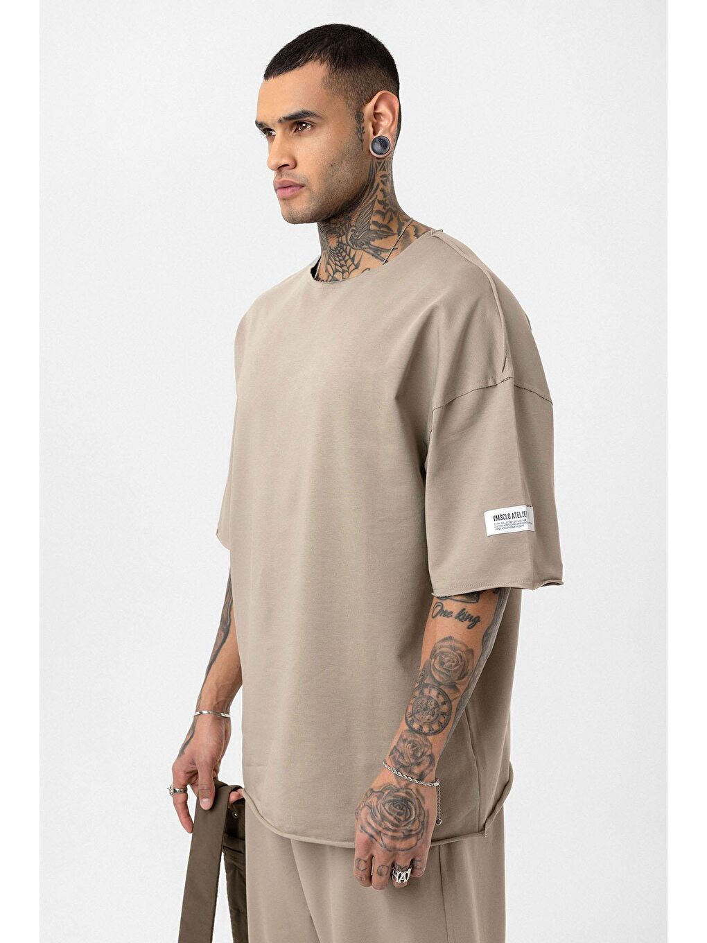 Bej Etiket Detaylı Oversize Eşofman Takım Vizon-4