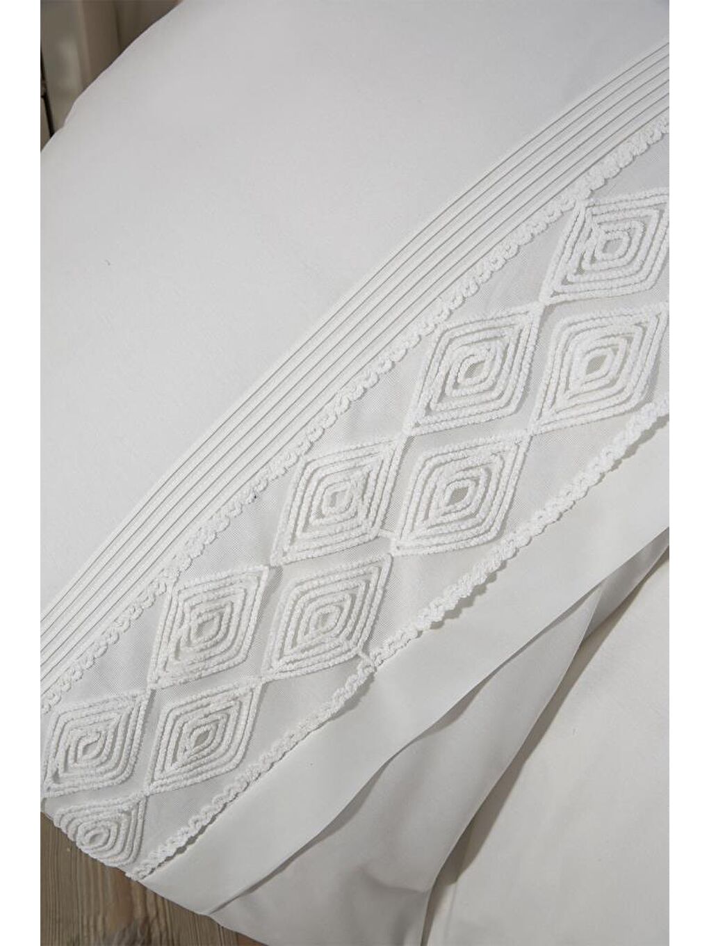 Ekru Verona Fransız Dantelli Çift Kişilik Nevresim Takımı Krem-5