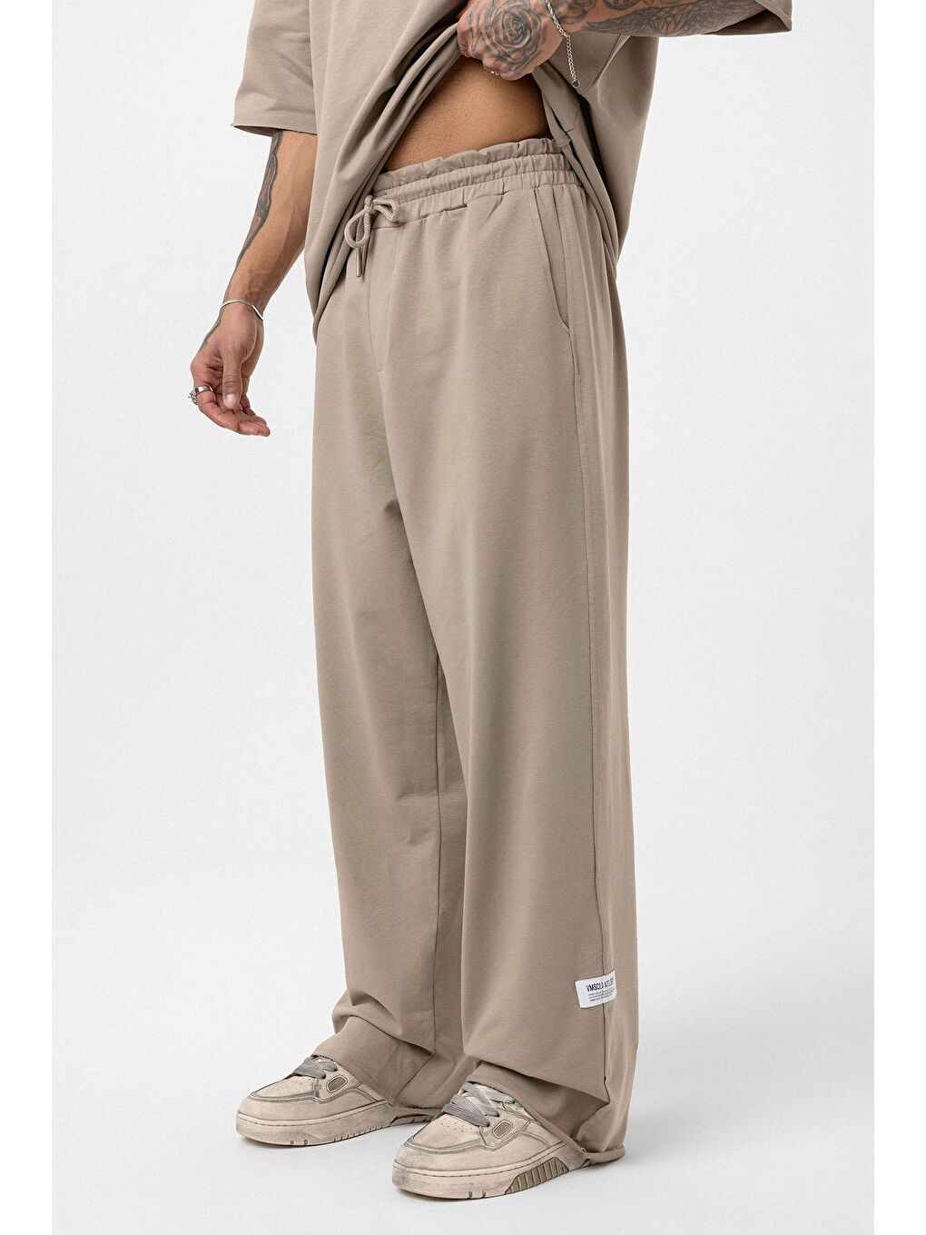 Bej Etiket Detaylı Oversize Eşofman Takım Vizon-5