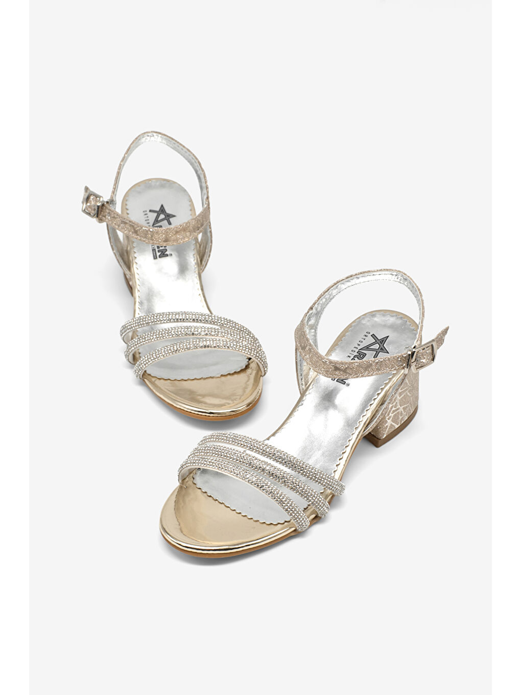 Sarı Kız Çocuk Altın Simli Çoçuk Taşlı Topuklu Ayakkabı-2