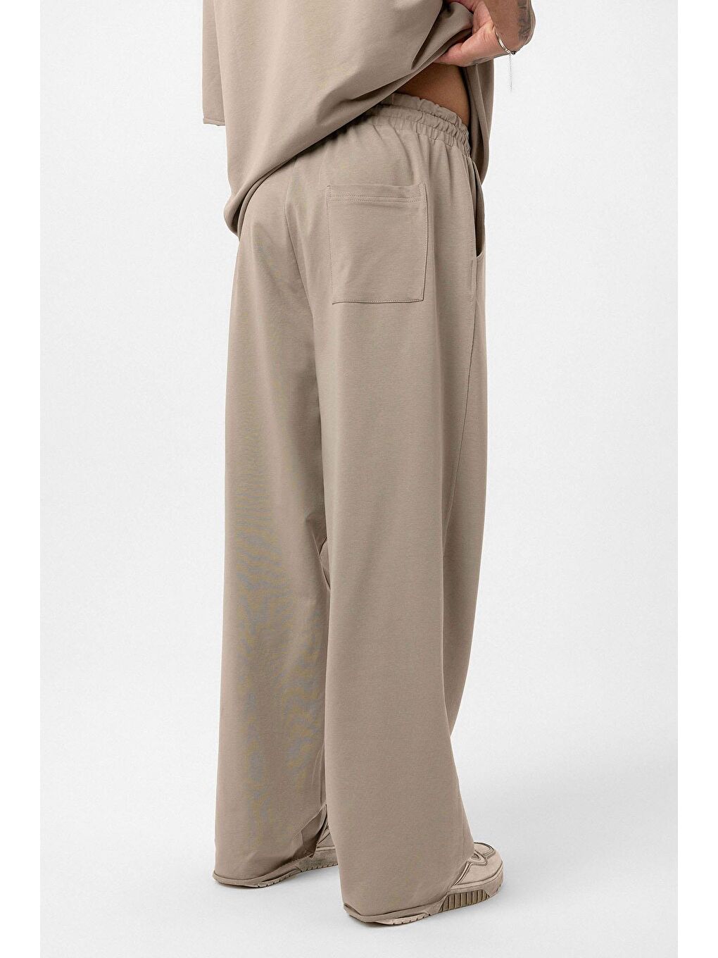 Bej Etiket Detaylı Oversize Eşofman Takım Vizon-7