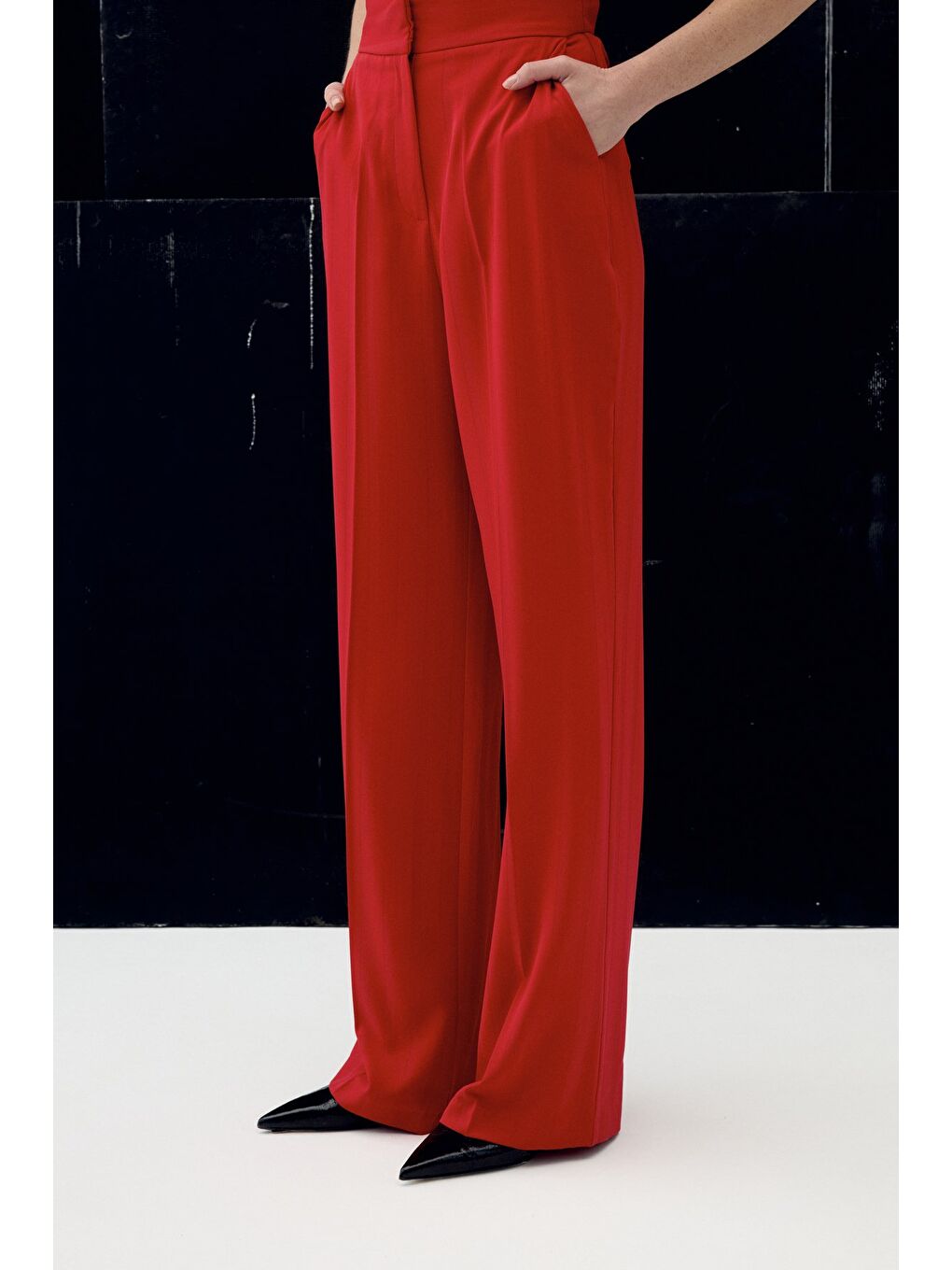 Anna Çizgili Pantolon - Kırmızı-4