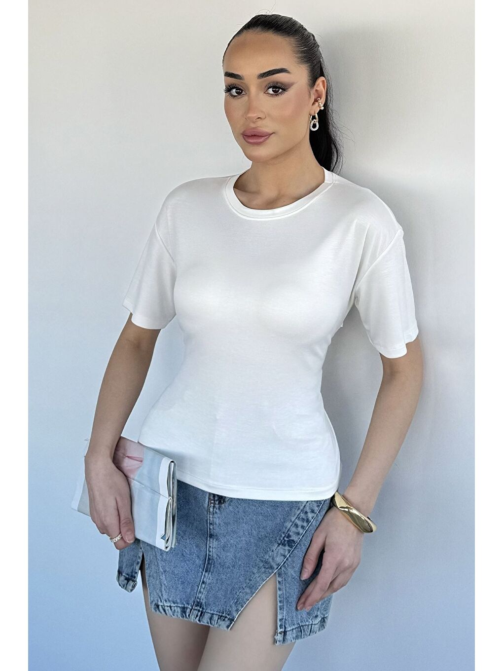 Ekru Kadın Bisiklet Yaka Bel Bağlama Detaylı Bluz-2