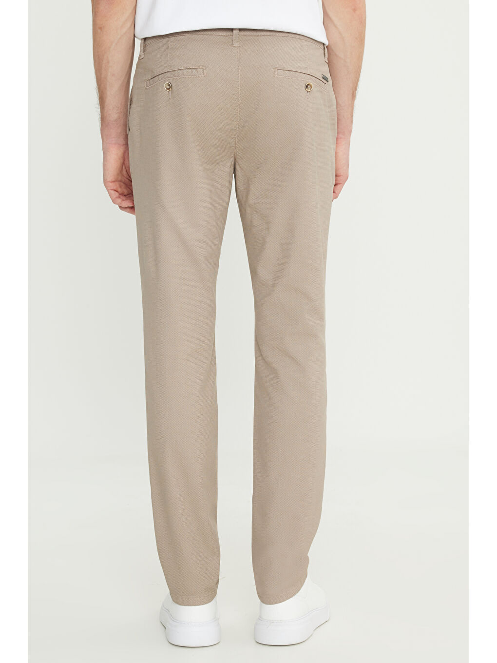 Erkek Bej Pamuklu Slim Fit Dar Kesim Yan Cepli Armürlü Esnek Casual Pantolon-4