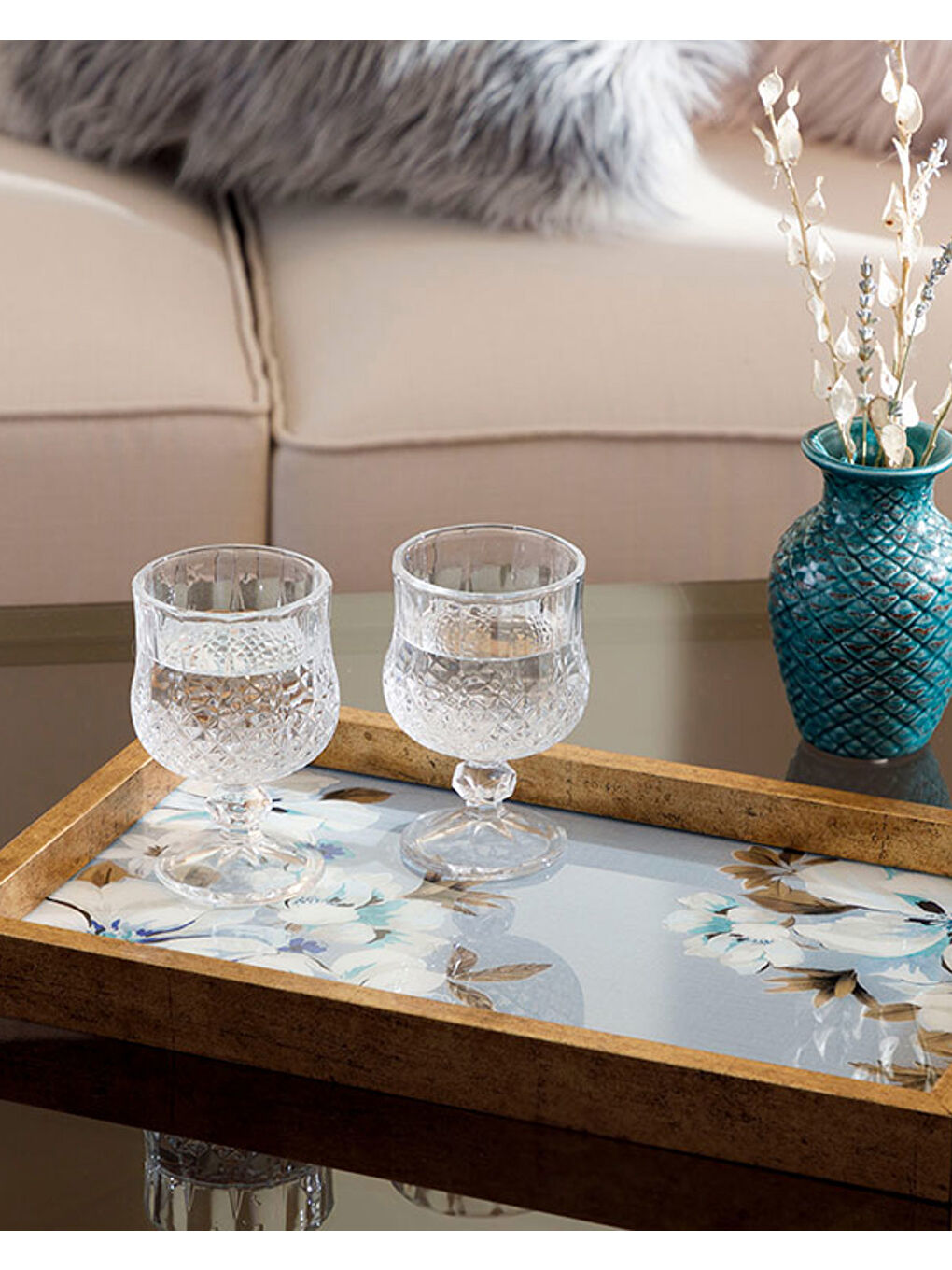 Georgia Cam Dekoratif Tepsi Mavi