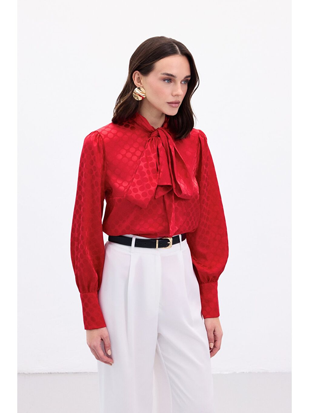 Puantiye Desenli Gömlek - Kırmızı-1