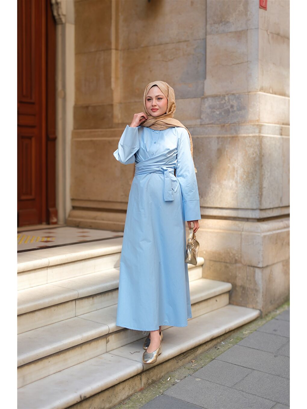 Kadın Önden Bağlamalı Elbise Mavi-1