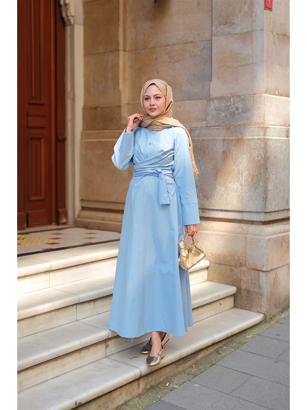 Kadın Önden Bağlamalı Elbise Mavi-2