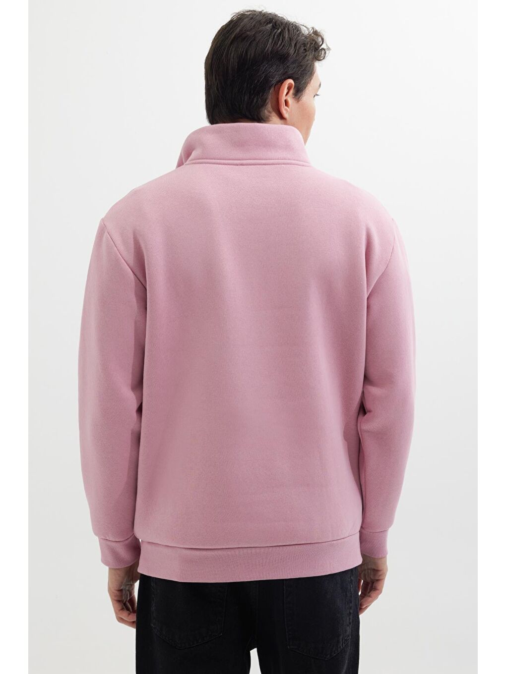 Unisex Relax Fit Rahat Kesim Pamuklu İçi Polarlı Yarım Fermuarlı Lila Dik Yaka Sweatshirt-6
