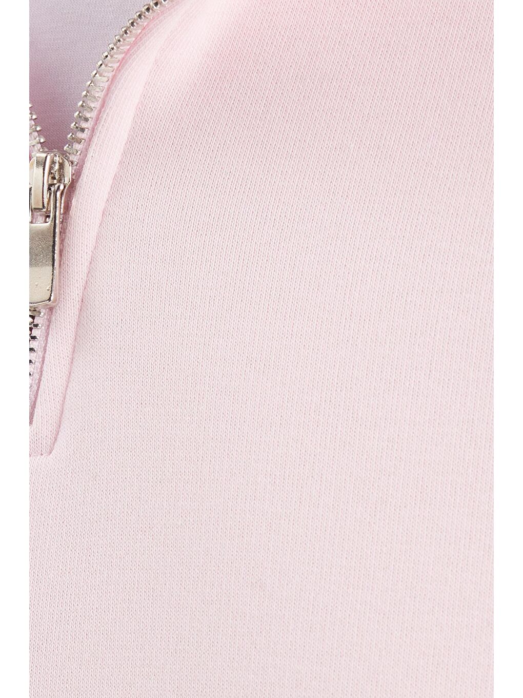 Unisex Relax Fit Rahat Kesim Pamuklu İçi Polarlı Yarım Fermuarlı Pembe Dik Yaka Sweatshirt-5