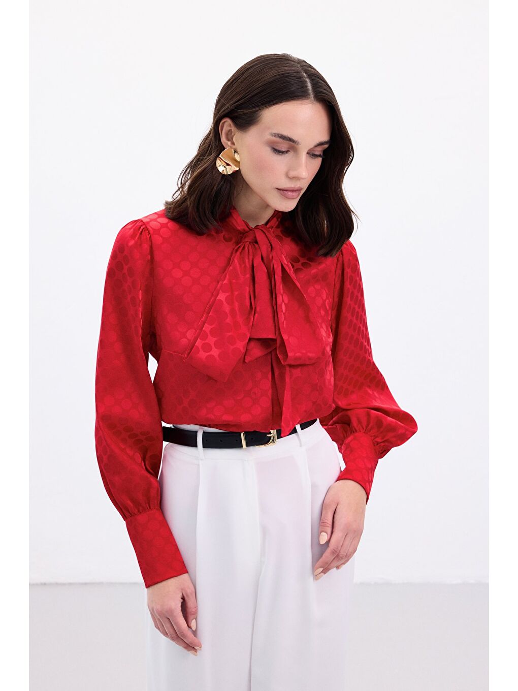 Puantiye Desenli Gömlek - Kırmızı-3