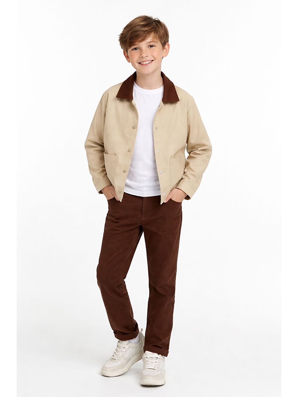 Ekru Krem Uzun Kol Çıtçıtlı Ceketli Badili Erkek Çocuk Pantolonlu 3lü Takım 23618-1