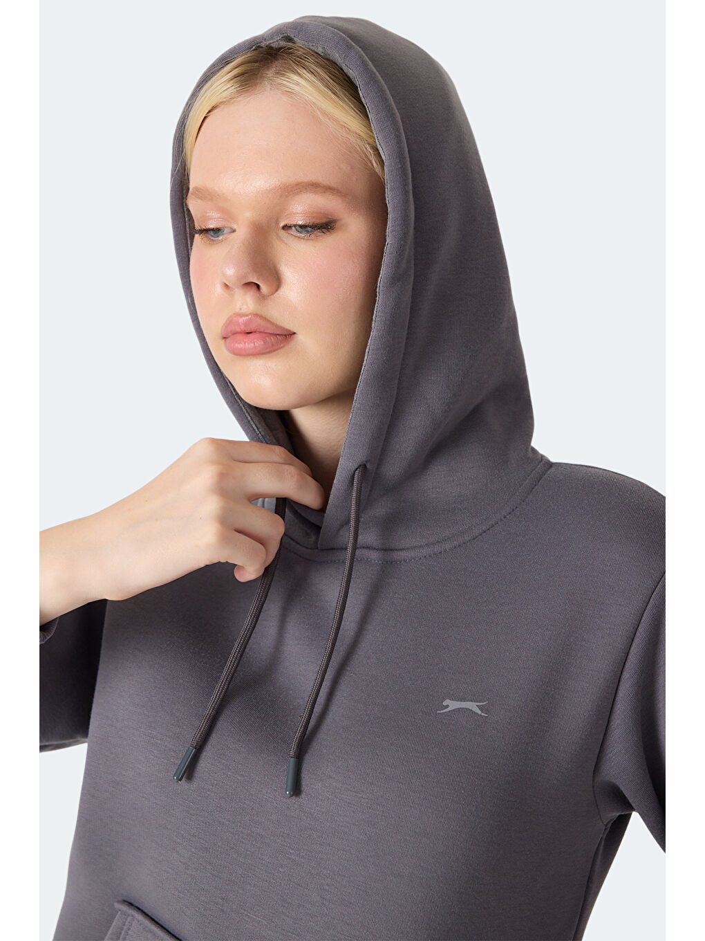 MILIO I Kadın Fermuarlı Kapüşonlu Cepli Gri Sweatshırt-1