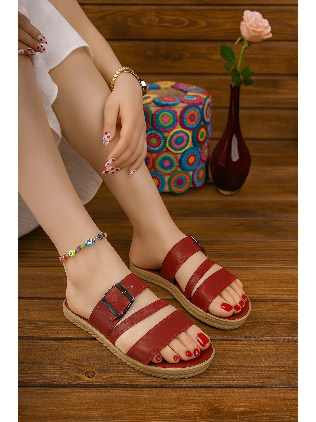 Kırmızı HELENA Kadın Terlik Dış Mekan ve Ev Terliği