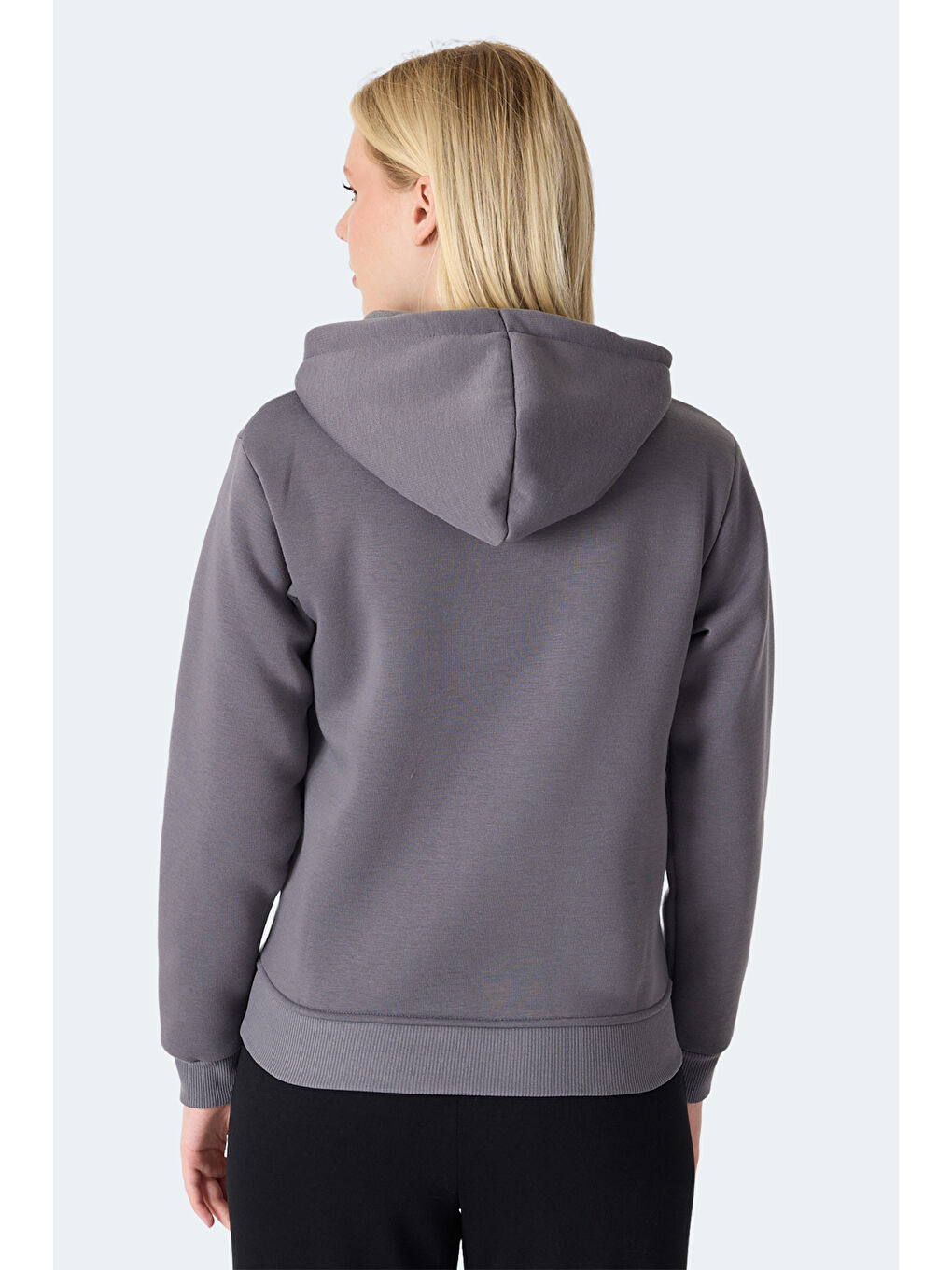 MILIO I Kadın Fermuarlı Kapüşonlu Cepli Gri Sweatshırt-2