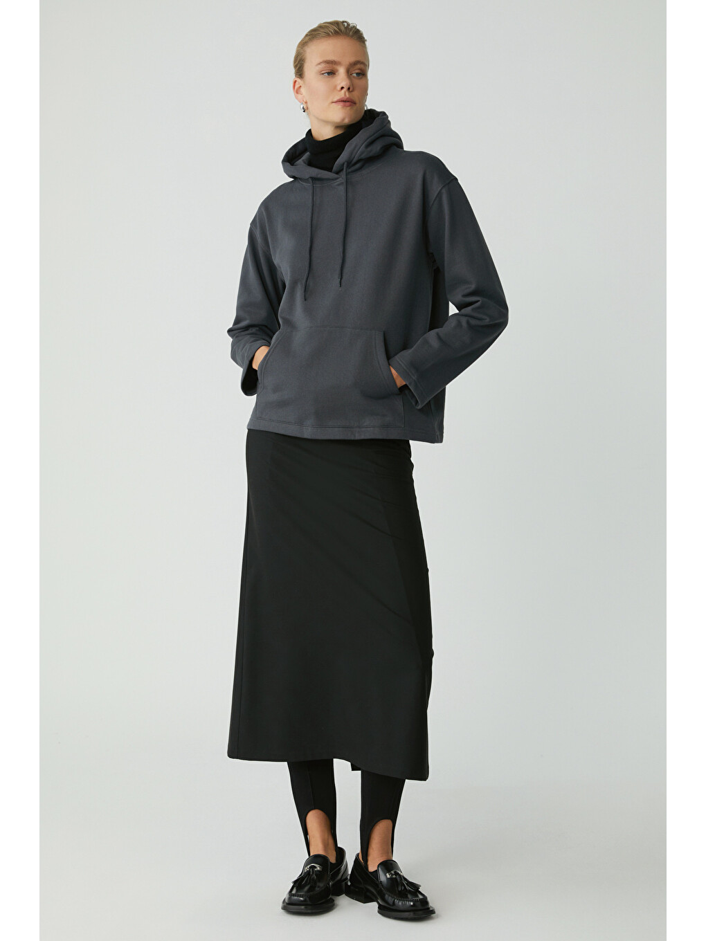 Pıper Kadın Içi Polarlı Yumuşacık Comfort Fit Kapüşonlu Kanguru Cepli Antrasit Sweatshirt-3