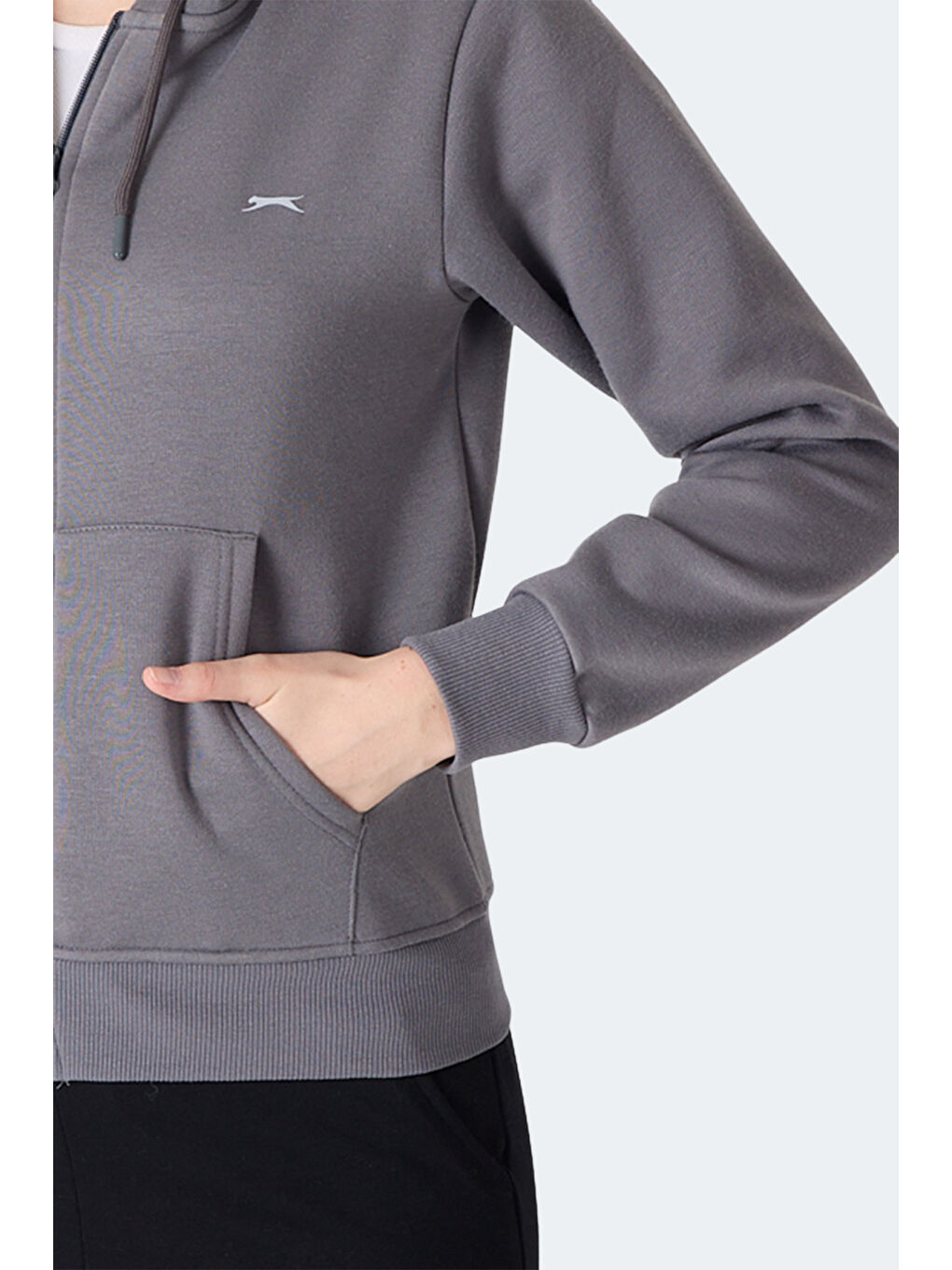 MILIO I Kadın Fermuarlı Kapüşonlu Cepli Gri Sweatshırt-5