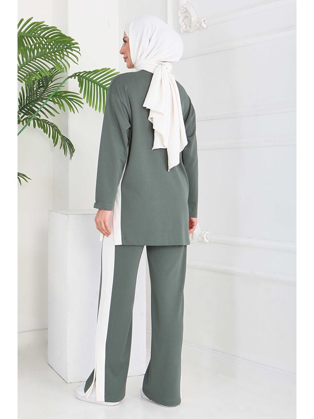 Garnili Yırtmaçlı Modal İkili Takım Haki - 28012-HAKI-3