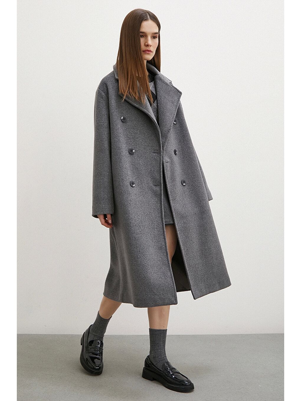 Karışık Düğme Detaylı Kaşe Kaban Antirasit-1